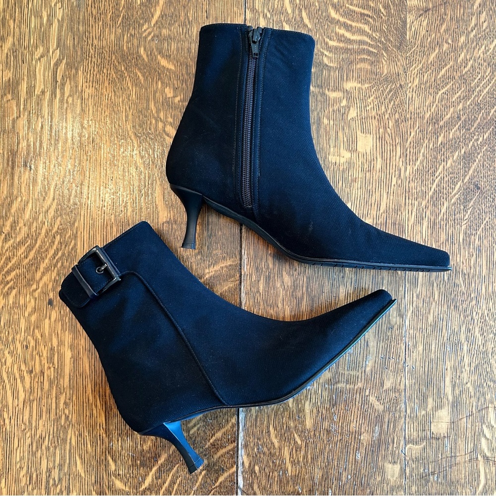 Vintage Designer Black Fabric Heeled Boots